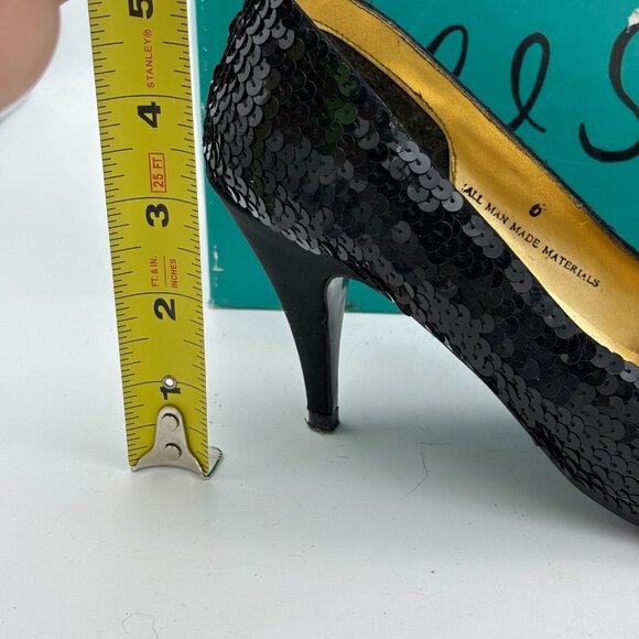 Vintage Black Pumps Sequin HL Steppers Solid Closed Toe Prom Dance Party 1990s 6 - Picture 6 of 9